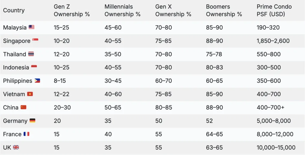 Jadual perbandingan miliki rumah di malaysia vs negara asia